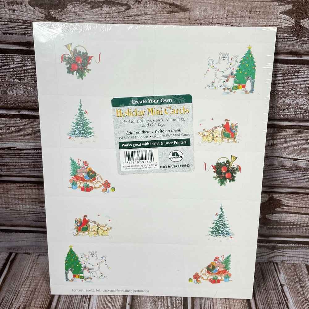 AMPAD 50 Holiday Mini Cards 2"x3.5" Injet Laser Printer Christmas NEW SEALED